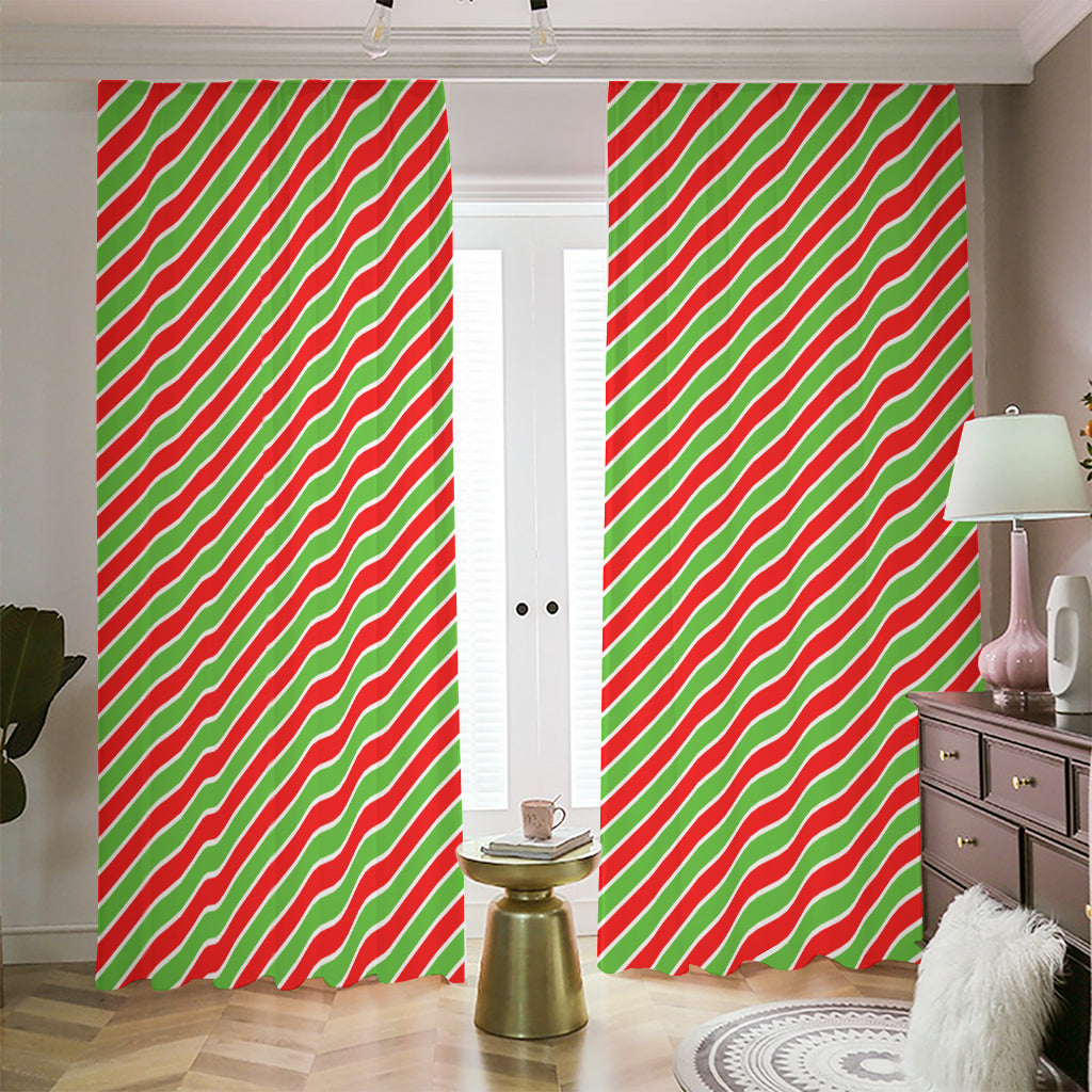 Xmas Candy Cane Stripes Print Blackout Pencil Pleat Curtains