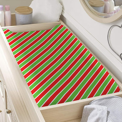 Xmas Candy Cane Stripes Print Changing Pad Cover