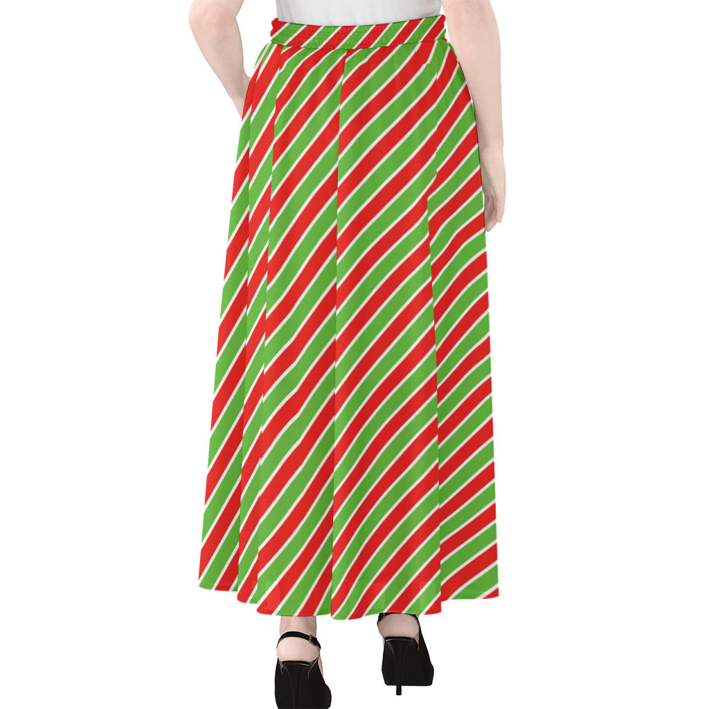 Xmas Candy Cane Stripes Print Chiffon Maxi Skirt