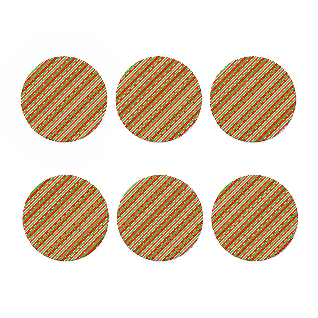 Xmas Candy Cane Stripes Print Coaster Set