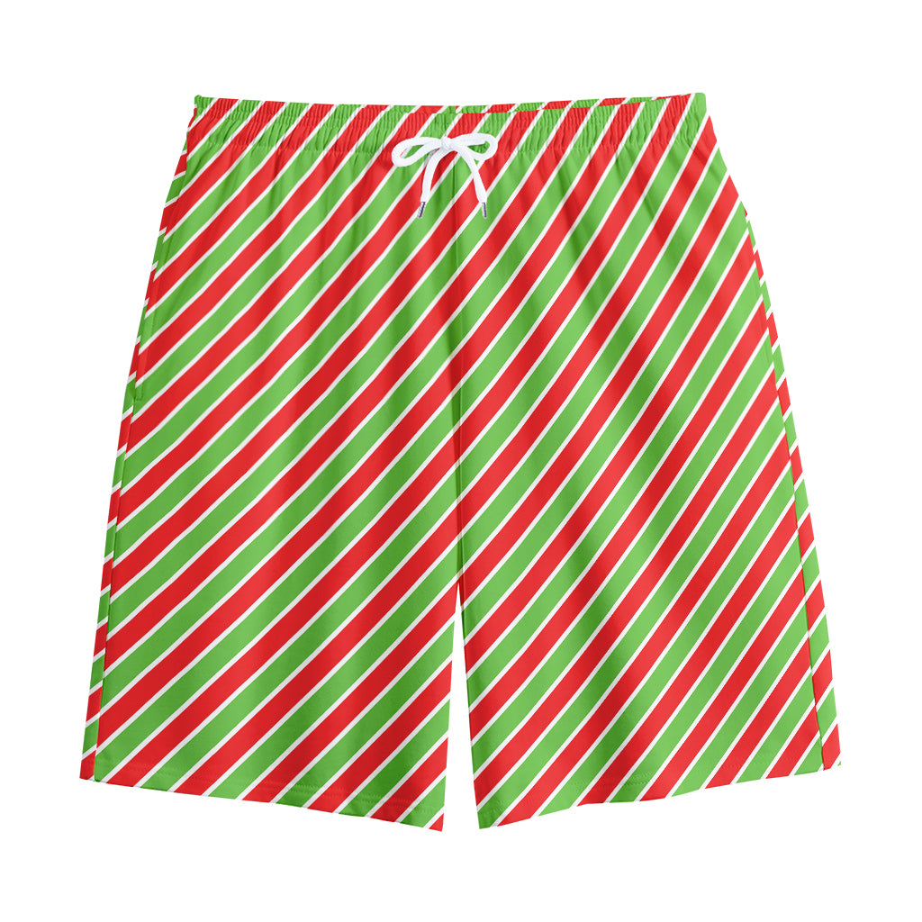 Xmas Candy Cane Stripes Print Cotton Shorts