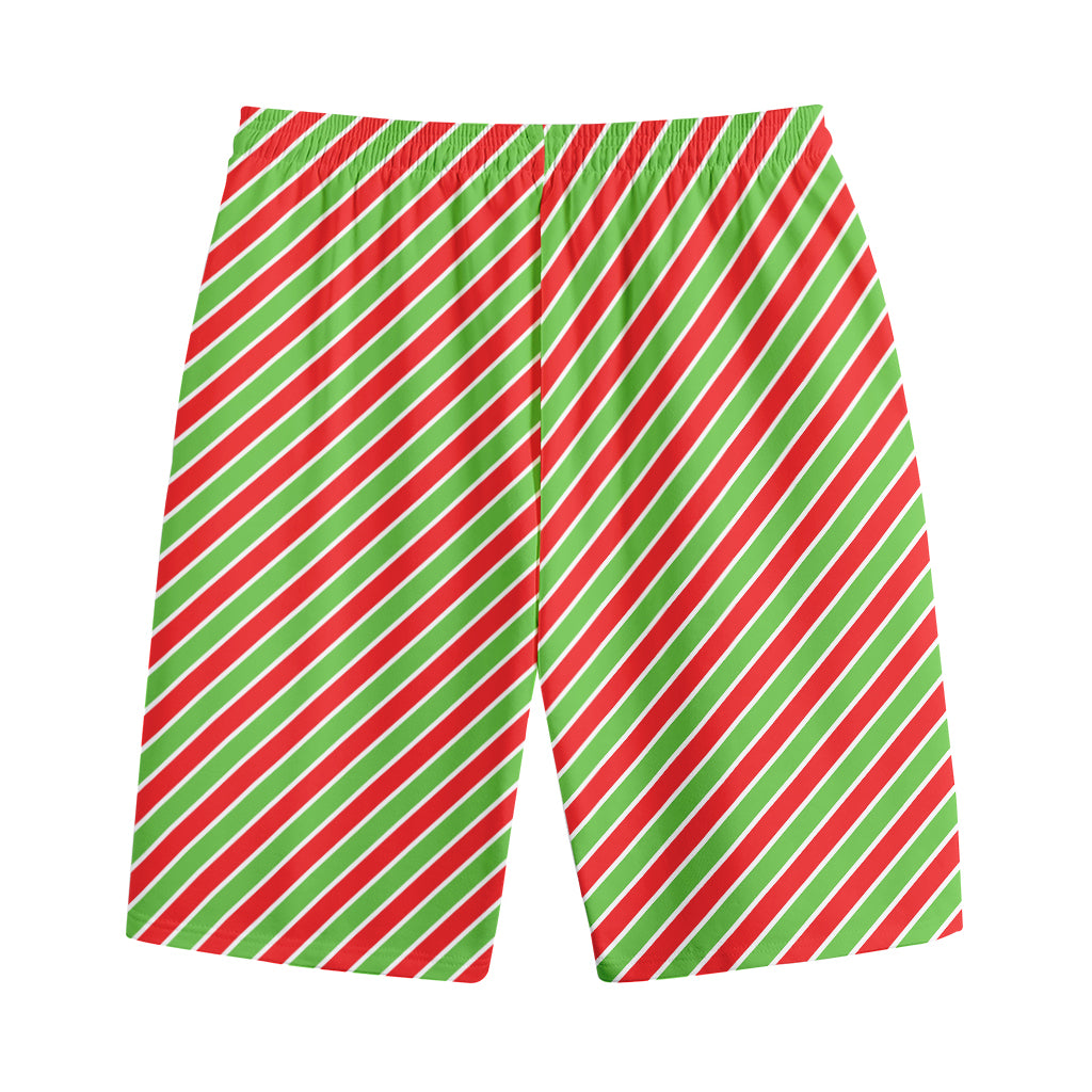Xmas Candy Cane Stripes Print Cotton Shorts