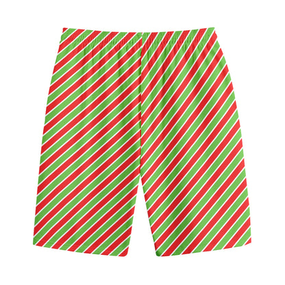 Xmas Candy Cane Stripes Print Cotton Shorts