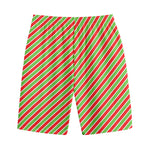 Xmas Candy Cane Stripes Print Cotton Shorts
