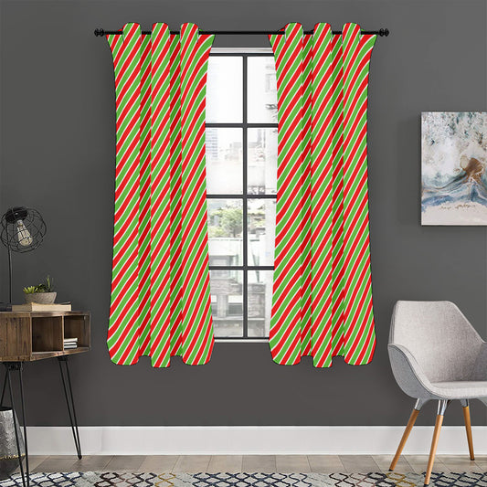 Xmas Candy Cane Stripes Print Curtain
