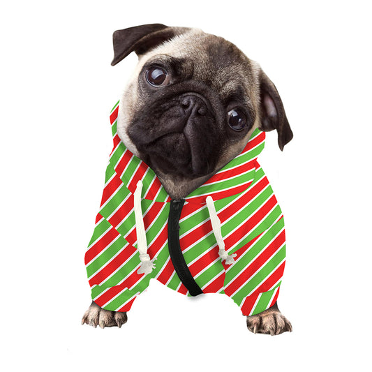 Xmas Candy Cane Stripes Print Dog Zip Up Hoodie