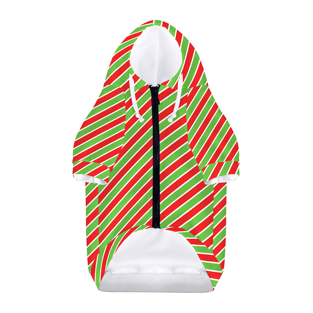 Xmas Candy Cane Stripes Print Dog Zip Up Hoodie