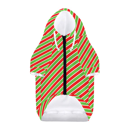 Xmas Candy Cane Stripes Print Dog Zip Up Hoodie