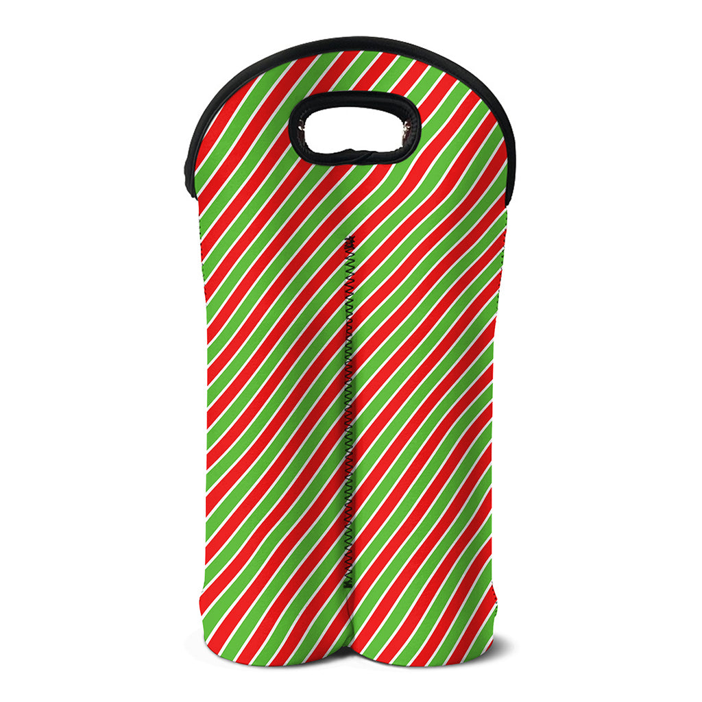 Xmas Candy Cane Stripes Print Double Neoprene Wine Tote