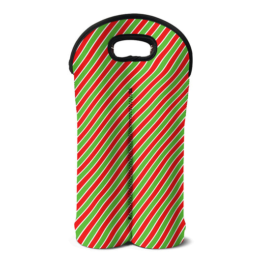 Xmas Candy Cane Stripes Print Double Neoprene Wine Tote