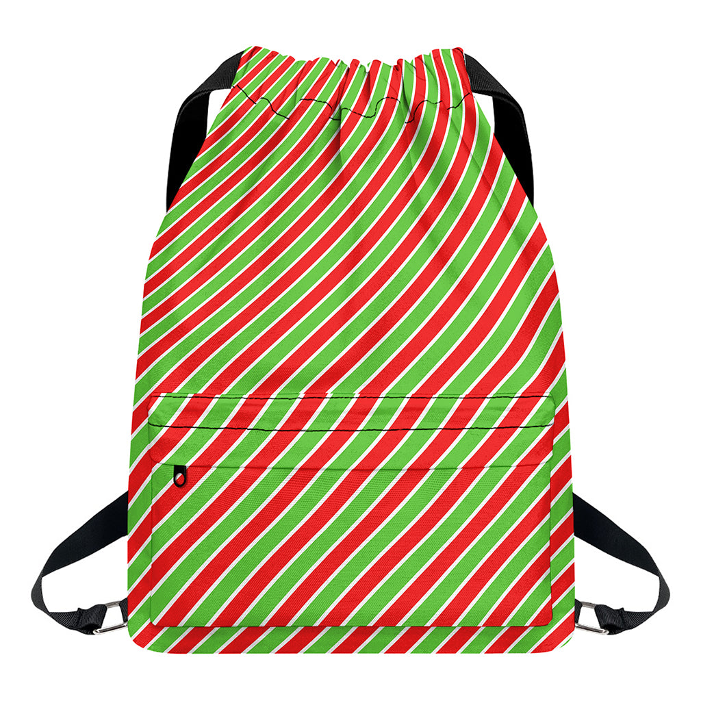 Xmas Candy Cane Stripes Print Drawstring Backpack
