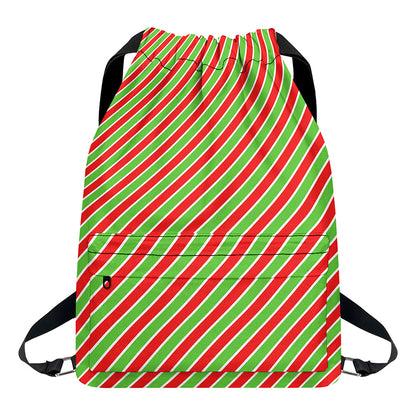 Xmas Candy Cane Stripes Print Drawstring Backpack