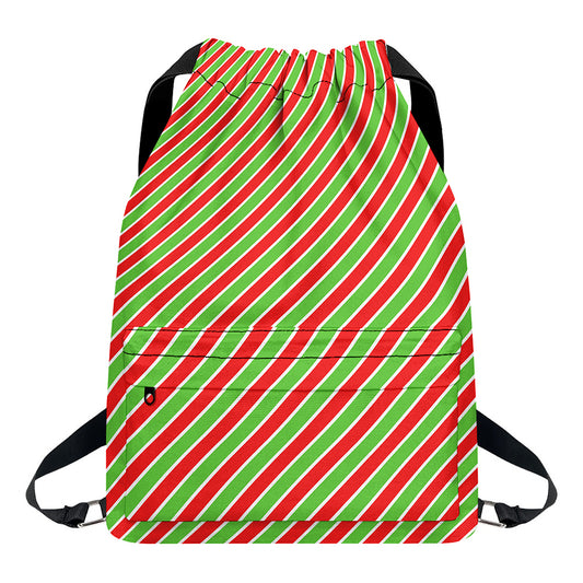 Xmas Candy Cane Stripes Print Drawstring Backpack
