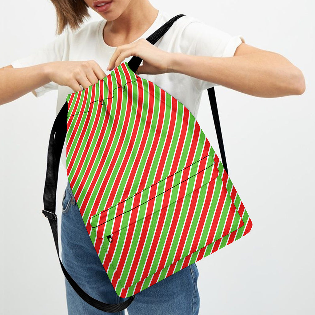 Xmas Candy Cane Stripes Print Drawstring Backpack