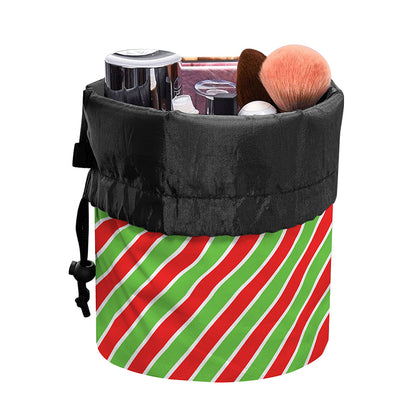 Xmas Candy Cane Stripes Print Drawstring Makeup Bag