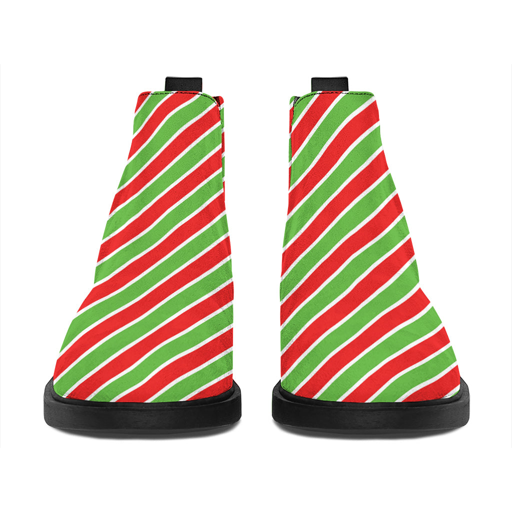 Xmas Candy Cane Stripes Print Flat Ankle Boots