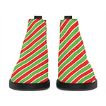 Xmas Candy Cane Stripes Print Flat Ankle Boots