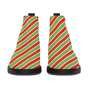 Xmas Candy Cane Stripes Print Flat Ankle Boots