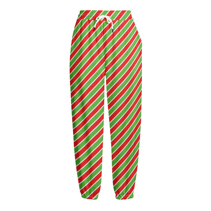Xmas Candy Cane Stripes Print Fleece Lined Knit Pants