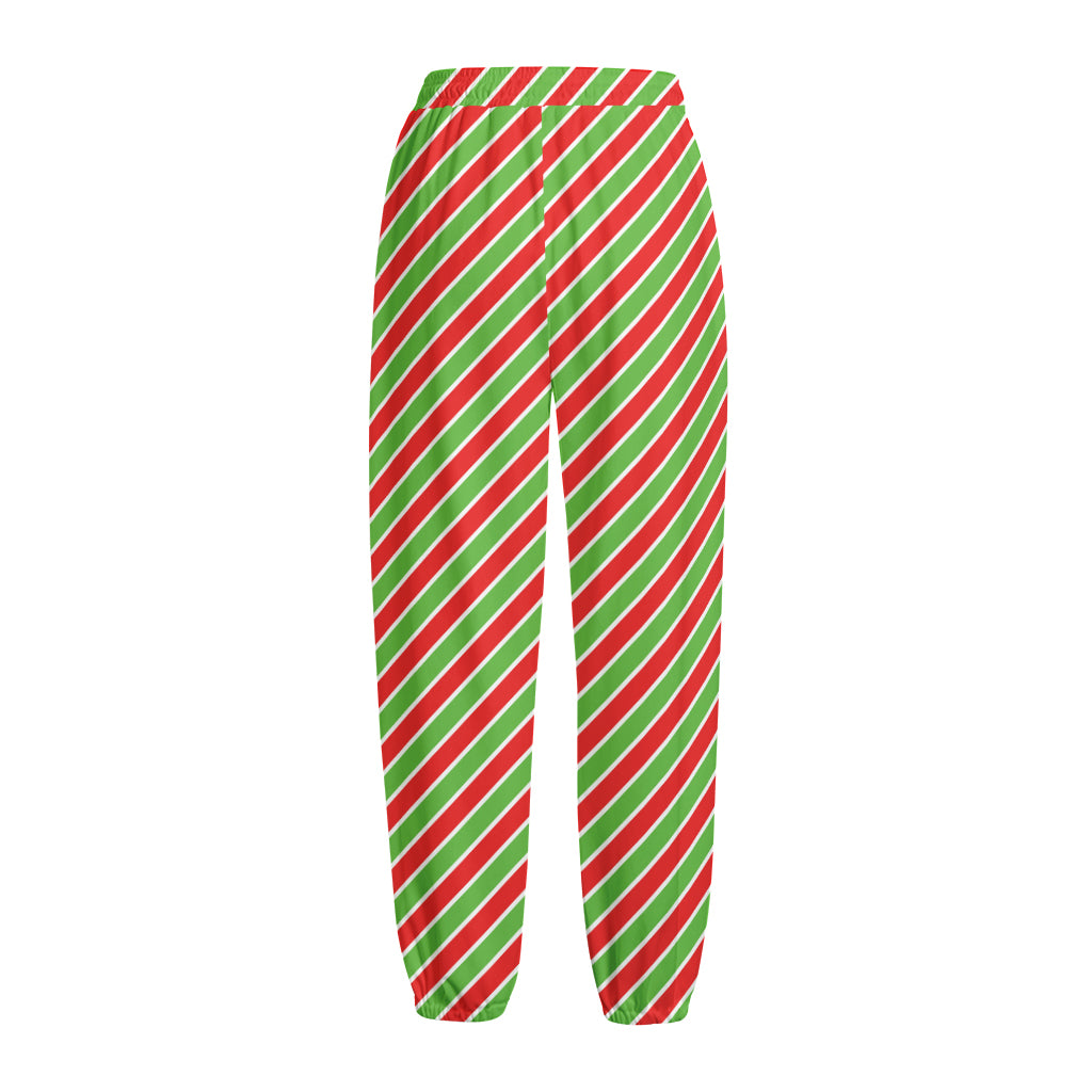 Xmas Candy Cane Stripes Print Fleece Lined Knit Pants