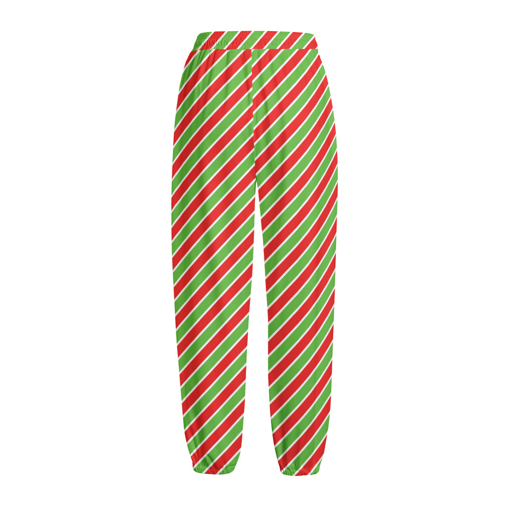 Xmas Candy Cane Stripes Print Fleece Lined Knit Pants
