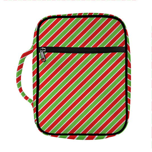 Xmas Candy Cane Stripes Print Front Pocket Bible Bag