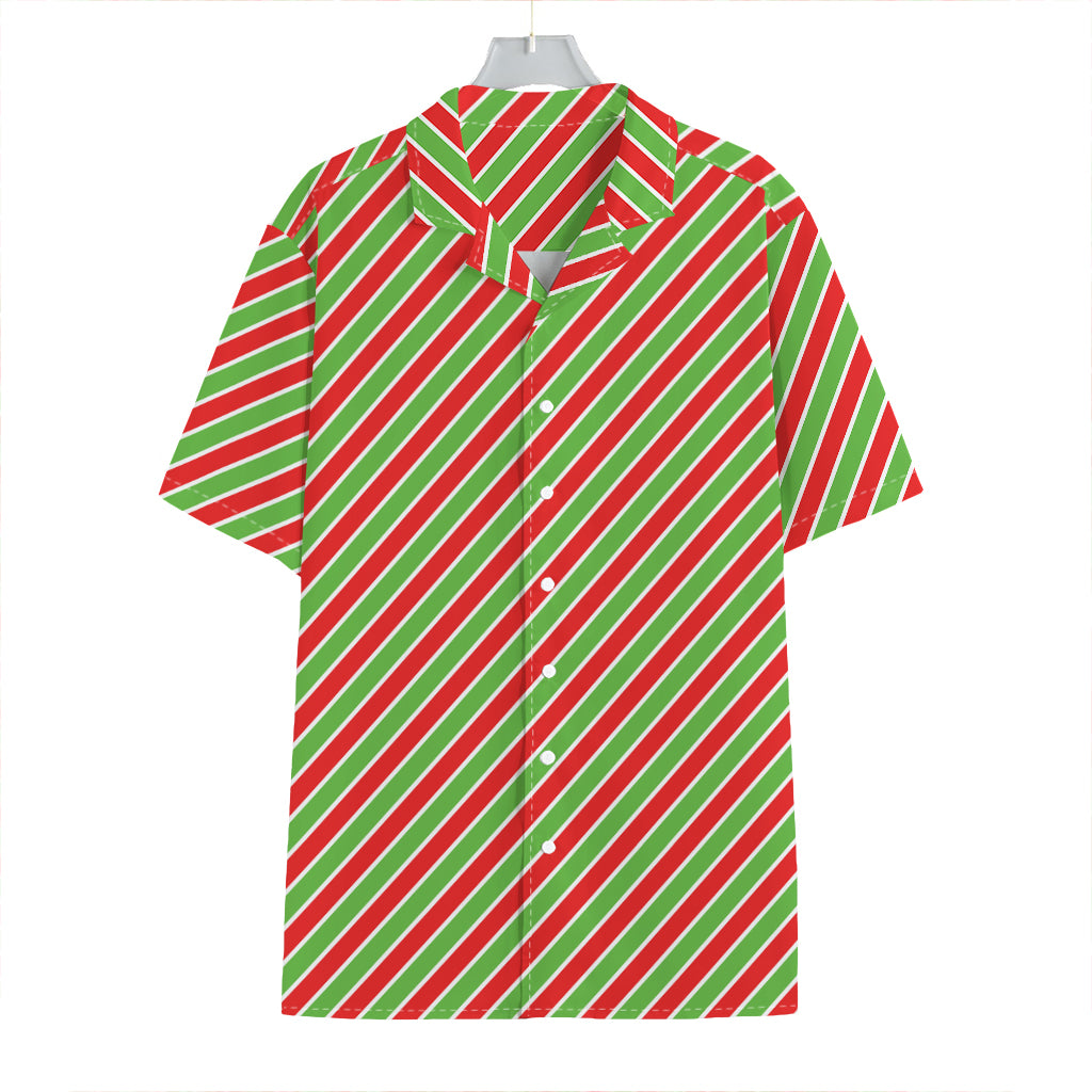 Xmas Candy Cane Stripes Print Hawaiian Shirt