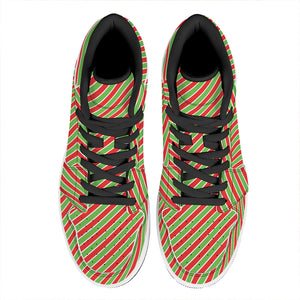 Xmas Candy Cane Stripes Print High Top Leather Sneakers