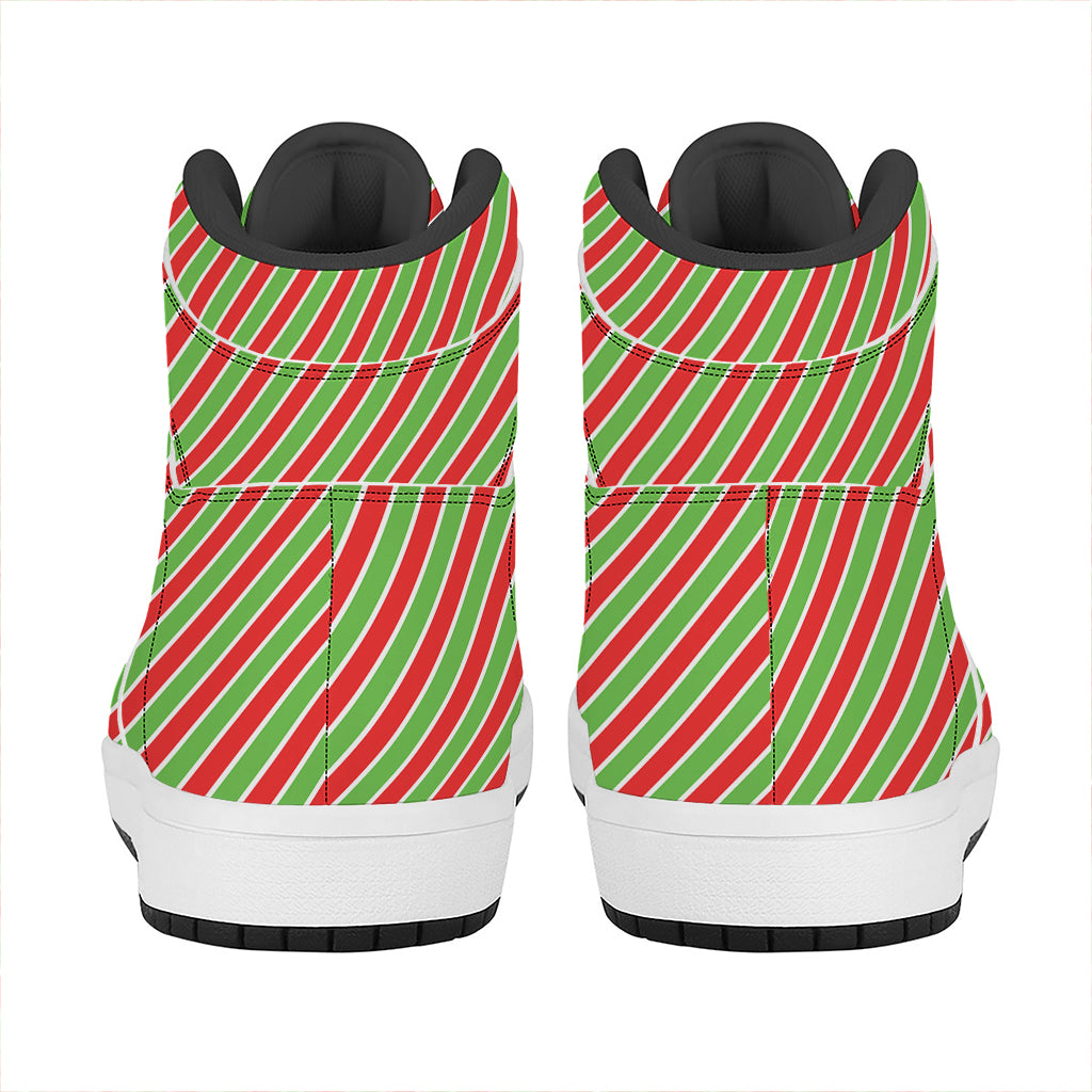 Xmas Candy Cane Stripes Print High Top Leather Sneakers