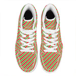 Xmas Candy Cane Stripes Print High Top Leather Sneakers