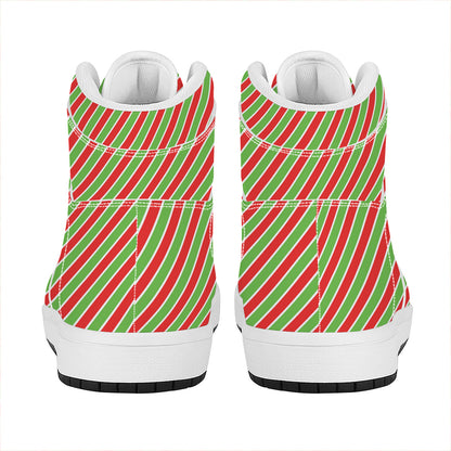 Xmas Candy Cane Stripes Print High Top Leather Sneakers