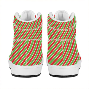 Xmas Candy Cane Stripes Print High Top Leather Sneakers