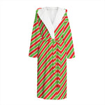 Xmas Candy Cane Stripes Print Hooded Bathrobe