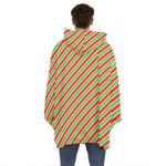 Xmas Candy Cane Stripes Print Hoodie Blanket