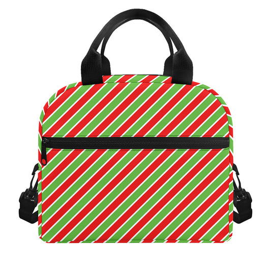 Xmas Candy Cane Stripes Print Insulated Lunch Bag