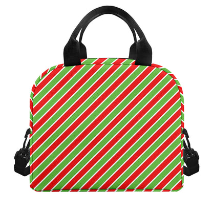 Xmas Candy Cane Stripes Print Insulated Lunch Bag