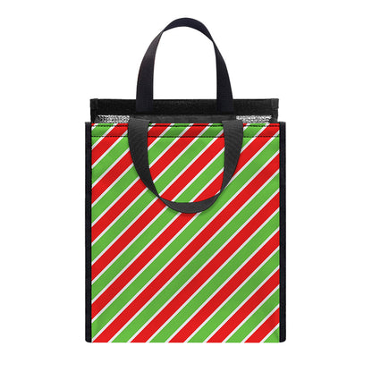 Xmas Candy Cane Stripes Print Insulated Lunch Tote