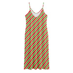 Xmas Candy Cane Stripes Print Jersey Midi Cami Dress