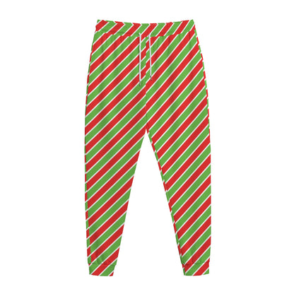Xmas Candy Cane Stripes Print Jogger Pants