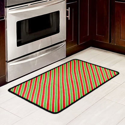 Xmas Candy Cane Stripes Print Kitchen Mat