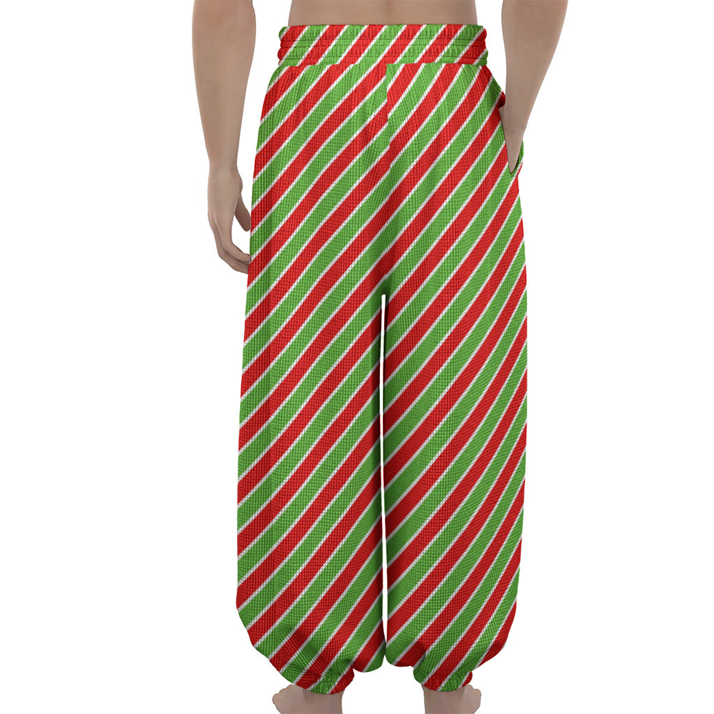 Xmas Candy Cane Stripes Print Lantern Pants