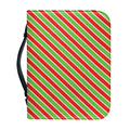 Xmas Candy Cane Stripes Print Leather Bible Cover