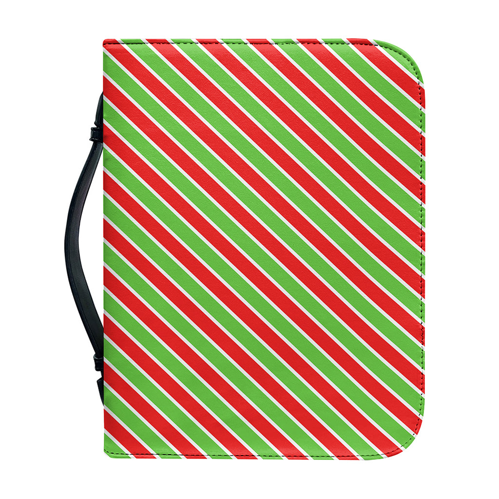 Xmas Candy Cane Stripes Print Leather Bible Cover