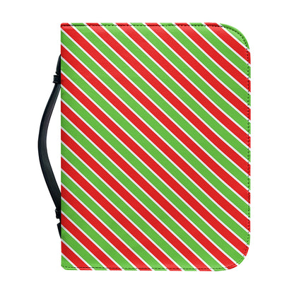Xmas Candy Cane Stripes Print Leather Bible Cover