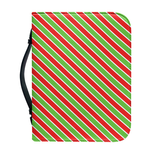 Xmas Candy Cane Stripes Print Leather Bible Cover