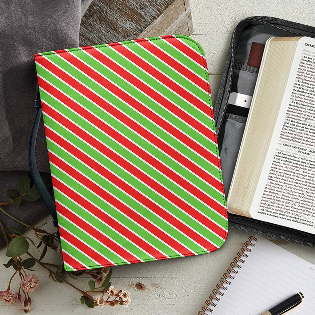Xmas Candy Cane Stripes Print Leather Bible Cover