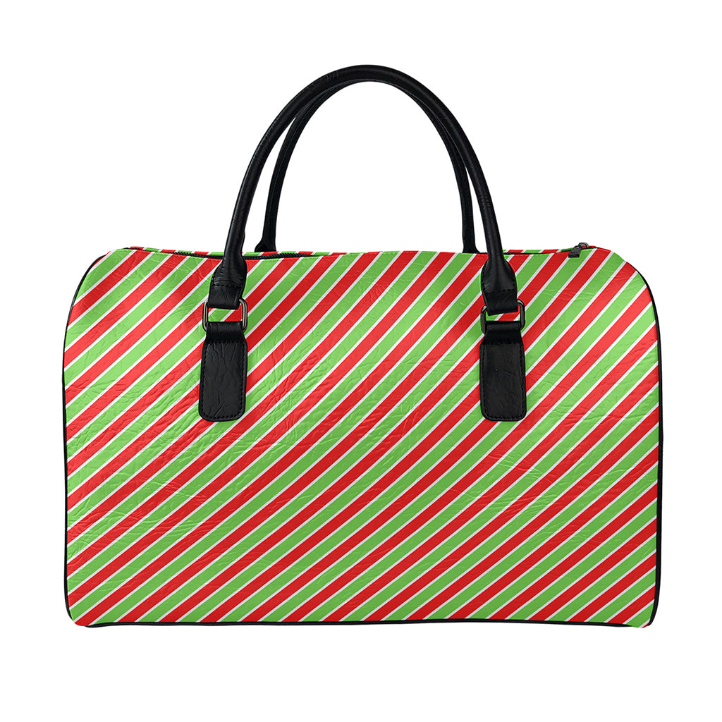 Xmas Candy Cane Stripes Print Leather Duffle Bag