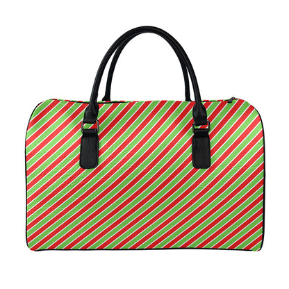 Xmas Candy Cane Stripes Print Leather Duffle Bag