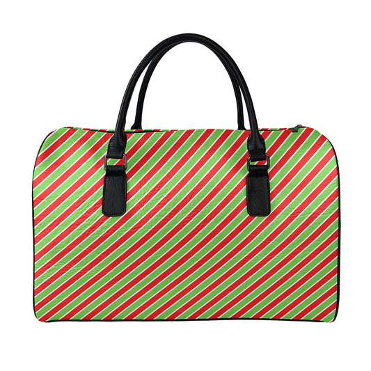 Xmas Candy Cane Stripes Print Leather Duffle Bag