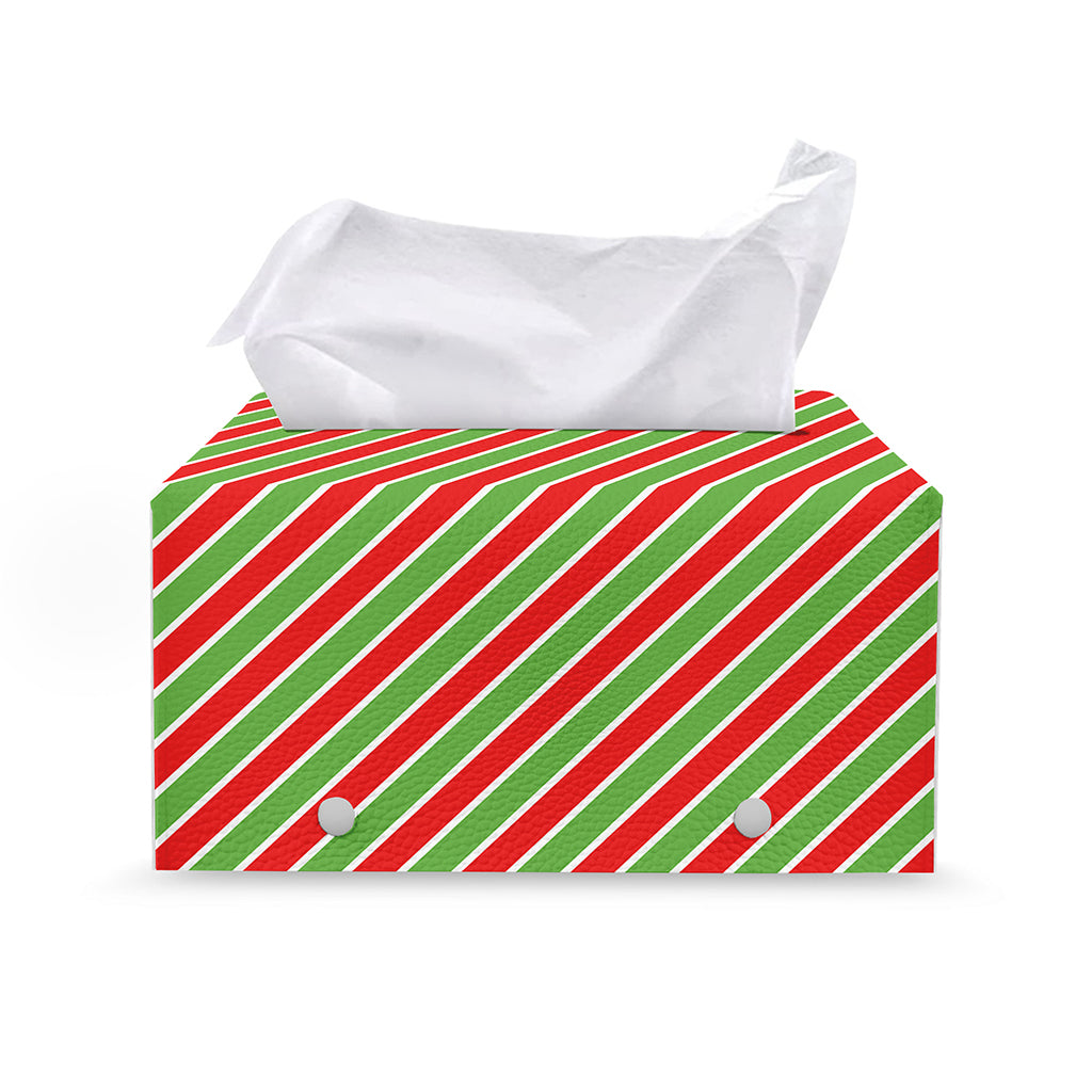 Xmas Candy Cane Stripes Print Leather Tissue Box Cover